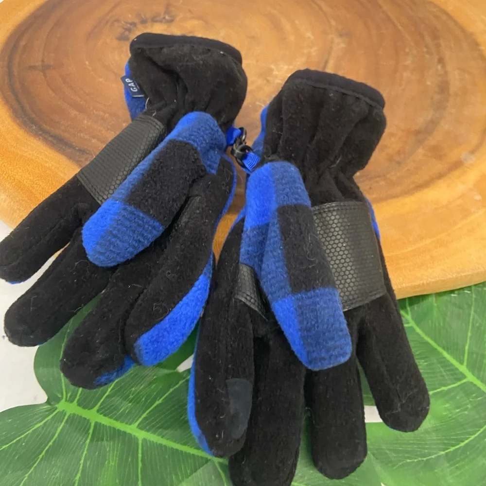 Gap Blue Fleece Buffalo Check Winter Gloves
